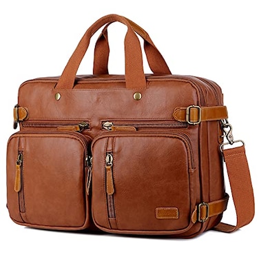 Baosha Men Vegan Leather Briefcase Backpack Hybrid 17 Inch Laptop Bag Case Business Messenger bag HB22 Brown