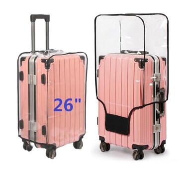 FABULWAY Clear PVC Suitcase Cover Protectors Thicken Luggage Cover Protector Full Transparent Waterproof Wheeled Dustproof Luggage Sleeve Protector 26
