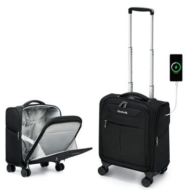 Hanke Underseat Carry On Luggage with Wheels Lightweight Small Suitcase Airline Approved 16 Inch Softside Personal Item Travel Bag for Women Men Compact Under Seat Luggage with Spinner WheelsBlack