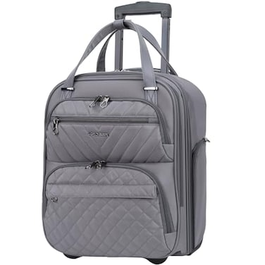 KROSER Carry On Underseat Multifunctional 16inch Underseater Lightweight Overnight Suitcase for Men Women Grey