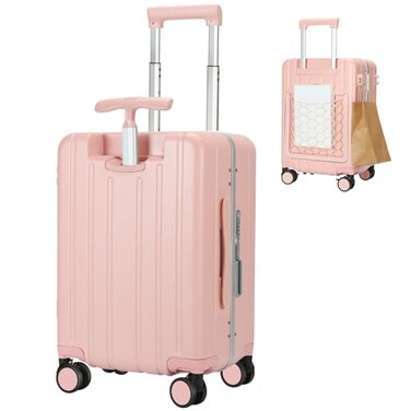 MRPLUM Carry On Luggage Double Handle Suitcase with Net PocketHard Shell Spinner Wheels Luggage with TSA LockSeat Belt20 inchPink