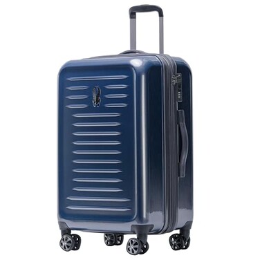 Spyder Rails Expandable Hardside Upright Suitcase with 360 Spinner Wheels TSA Approved Lock Navy Medium Checked