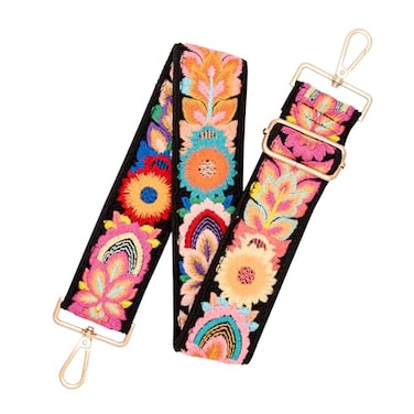 chushui Knit Purse Strap Colorful Floral Pattern Replacement Crossbody Wide Adjustable Shoulder Strap for Bags and Handbags