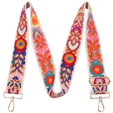 Greaciary Wide Purse straps Crochet Flower replacement crossbody for Handbag Adjustable Embroidery Knit Guitar Shoulder strap Multi color floral