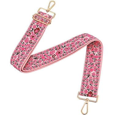 MIRIFRIGE Flower Purse Strap Replacement Embroidery Crossbody Wide Shoulder Strap Adjustable for Handbag Canvas Purse Extender Accessories Guitar Pink Flowers