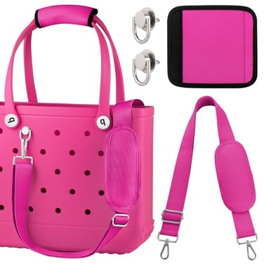 OUTXE Strap Wrap for Bogg Bag Adjustable Crossbody Shoulder Strap Neoprene Handle Wrap Protector Universal Bogg Bag Accessories Compatible with Simply Southern Simple Modern Beach Bag Hot Pink