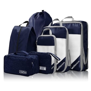 NICOSHOW 7 Set Compression Packing Cubes for Travel Compressible Lightweight and SpaceSaving Packing Cubes Travel Essentials for Women Navy