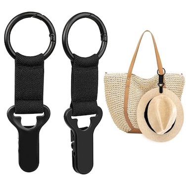 Niveaya Hat Clip for Travel on Bag 2 Pack Vacation Beach Cruise Essentials Accessory for Travel Handbag Backpack Luggage Securely Hold to Keep Hat Shaped HandsFree BlackBlack