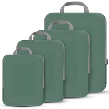 PANDA JOYS 4 Set Compression Packing Cubes Travel Travel Accessories Expandable Packing Organizers for Carry On Essentials Luggage Bags Green
