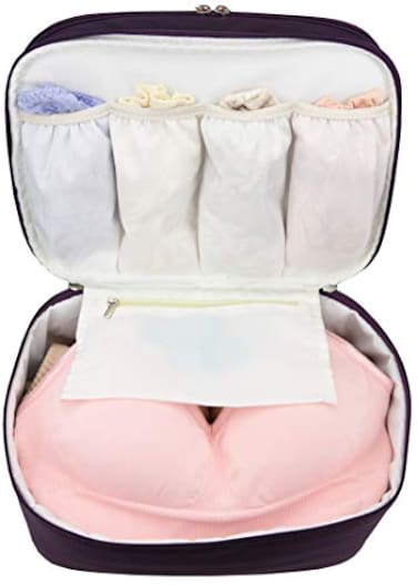 Freegrace Travel Organizer Underwear Bag Large Double Layer Packing Storage Bag Fits Large Bra Socks Underpants Cosmetic Toiletry Kit Purple