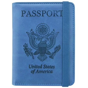 ACdream Passport and Vaccine Card Holder Combo Cover Case with CDC Vaccination Card Slot Leather Travel Documents Organizer Protector with RFID Blocking for Women and Men C Light Blue
