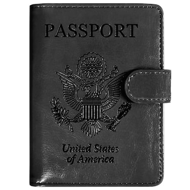 ACdream Unisex Faux Leather Passport and Vaccine Card Holder Black RFID Blocking 20 Inches