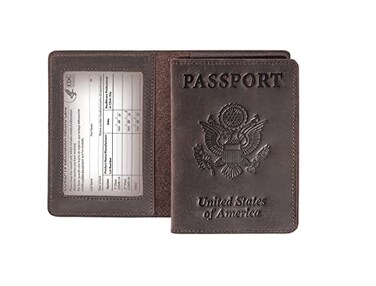 AGBIADD Genuine Leather Passport and Vaccine Card Holder Combo RFID Blocking Coffee Unisex