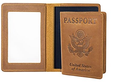 AGBIADD Genuine Leather Passport Holder with RFID Blocking Slim Design Brown Color Unisex