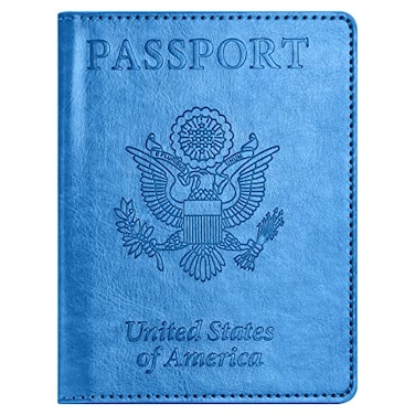 Eoehro UnisexAdult Passport and Vaccine Card Holder Combo Sky Blue Faux Leather RFID Protected