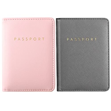 Frienda 2 Pieces Bridal Passport Covers Holder Travel Wallet Passport Case Gray and Pink Classic
