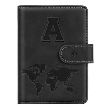 Simikol Initial A Passport Holder Cover Personalized Letter AZ Travel Wallet RFID Blocking Passport Cover Credit Card Holder Case Passport Book Holders for Women and Men BlackA