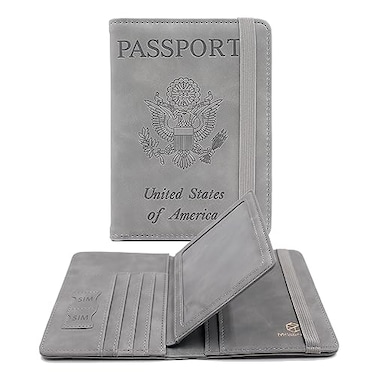 Melsbrinna RFID Passport Holder for Travel Unisex Adults Grey PU Leather RFID Protected Passport Cover
