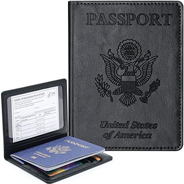 KAOBAN Passport Holder Cover Wallet Case RFID Blocking Leather Card Slot Travel Accessories Documents Organizer Protector for Women Men Black