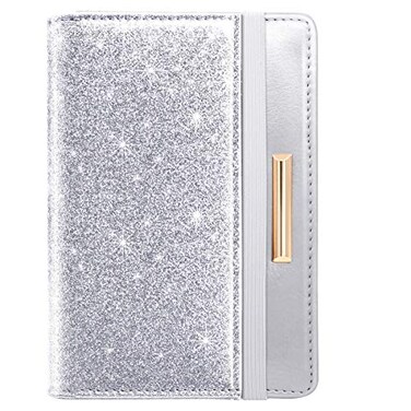 Coco Rossi Passport Holder Cover Womens Travel Wallet RFID Blocking Cute Slim Passport Wallet with Elastic Band Silver