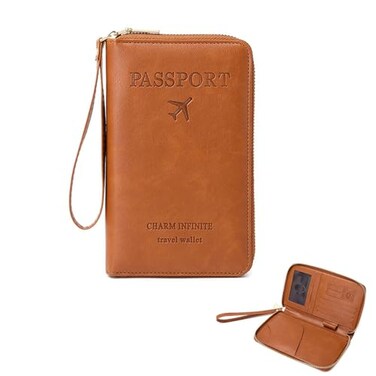 DZHPSRSZ RFID Passport Wallet for Travel Men Women AntiTheft Leather RFID Passport Holder with MultiCard Slots Brown