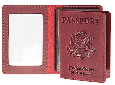 AGBIADD RFIDBlocking Genuine Leather Passport Holder Travel Document Organizer Wallet for Men Women Durable Slim Travel Accessories with Card Slots Wine Red