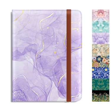 Rimilak Passport Holder RFID Blocking Passport Cover Wallet Travel Essentials Leather Travel Air Ticket Documents Organizer Protector for Women and Men Purple Marble