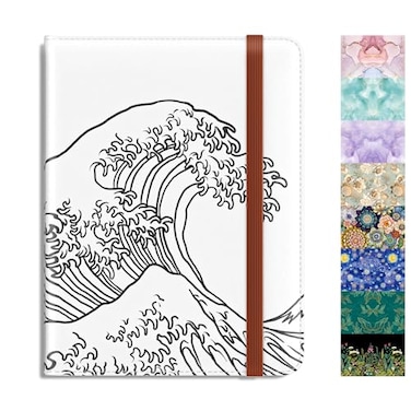 Rimilak Passport Holder RFID Blocking Passport Cover Wallet Travel Essentials Leather Travel Documents Organizer Protector for Women and Men Ink Waves