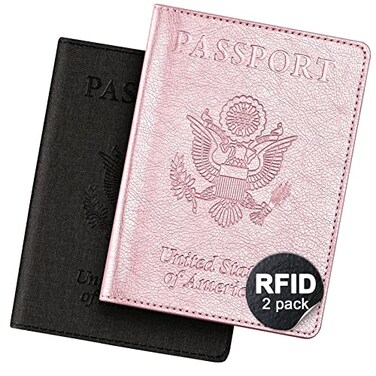 VIDIVICI 2 Pack Passport Vaccine Card Holder PinkBlack RFID Blocking Travel Must Have