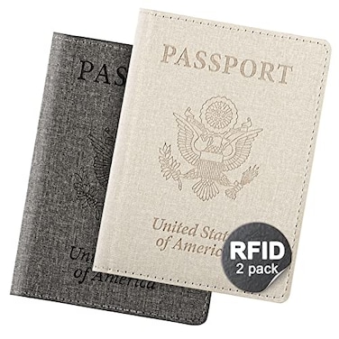 VIDIVICI 2 Pack Unisex Adult Faux Leather Passport HolderHoneymoon GiftsTravel EssentialsRfid BlockingWhiteGray