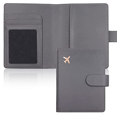 Deziliao Passport Wallet Gray Unisex Faux Leather Waterproof Slim Lightweight RFID Blocking 2in1 Design with Document Slots Credit Card Slots SIM Card Slots