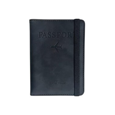 LB LEATHERBOSS Leatherboss Passport Holder Travel Wallet for Men Women RFID Blocking Cover with Elastic Band Card Slots Document Organizer for Boarding Pass and Currency Black
