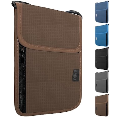 Maiiu Travel Neck Wallet with RFID Blocking Passport Holder Organizer Neck Pouch Portable Easy to Conceal Travel Pouch Brown
