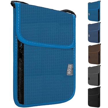 Maiiu Travel Neck Wallet with RFID Blocking Passport Holder Organizer Neck Pouch Portable Easy to Conceal Travel Pouch Light Blue