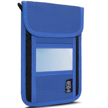 Maiiu Travel Neck Wallet with RFID Blocking Passport Holder Organizer Neck Pouch Portable Easy to Conceal Travel Pouch PVC Blue