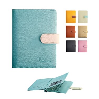 Valante 3fold RFID AirTag travel passport wallet with 21 pockets and card slots Light Blue 6 4 inch