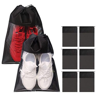 TENABORT 8 Pack Portable Shoe Bags for Travel Large Shoes Pouch Storage Organizer Clear Window with Drawstring for Men and Women Black