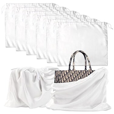 Belinlen 6 Pack 196x157in Purse Dust Bags for Storage Dust Bags for Handbags Silk Cloth Bag With Drawstring for Storage Handbag Purse Shoes BootsWhite