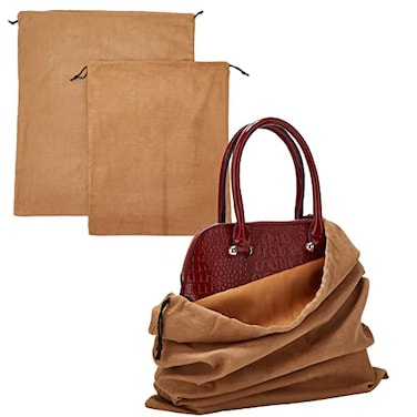 LAKE OF FIRE Dustproof Storage Bags with Drawstring Closure 2Piece Set MultiPurpose Protective Pouches for Handbags Purses Shoes and BootsBrown
