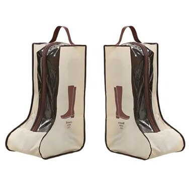 Hewnda Portable 2 Pack Boots Storage Tall Boots Protector Bag Beige Portable Waterproof Storage Bags for Travel Under Bed Wardrobe Shoe Cabinet