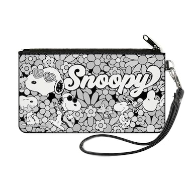 Buckle-Down BuckleDown Peanuts Wallet Zip Pouch Snoopy Poses and Daisy Flowers Collage Black Grays White Canvas