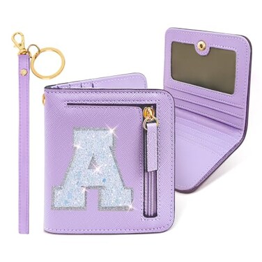 COSHAYSOO Initial RFID Wallet Small Teen Girl Gifts Personalized First Dance Recital Birthday Gift Idea for Flower Girls 6 7 8 9 10 11 12 13 14 Year Old Preppy Cute Girly Stuff Purple A