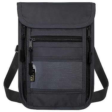 sundee Travel Neck Wallet with Double Zippers RFID Blocking Passport Holder with Adjustable Neck Strap to Keep Cash Credit Cards and Travel Documents Safe Dark Gray