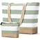 Becokan Beach Bag Initial Beach Tote with Makeup Bag for Travel Work Storage Personalized Birthday Gifts for Women Her Plain Light Green