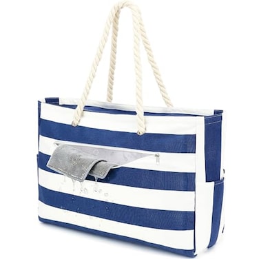 Fammart Beach Bags Waterproof Sandproof for Women Large Canvas Pool Bag with Leakproof Wet Pocket Zipper Cruise Essentials