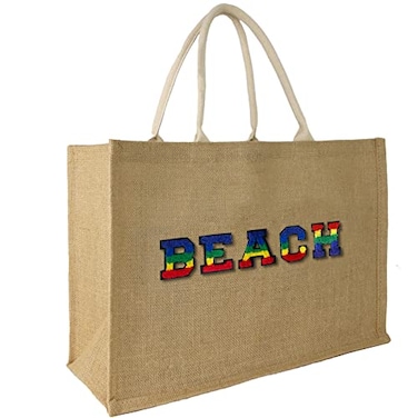 Hibala Woven Large Beach Bag Straw Beach Tote Handmade Weaving Shoulder Tassel Bag Handbag Colorful Alphabet Stickers
