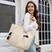 HOMESPON Large Canvas Tote Bag for Women Everything Bag with Pockets and Laptop Sleeve Beige