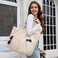 HOMESPON Large Canvas Tote Bag for Women Everything Bag with Pockets and Laptop Sleeve Beige