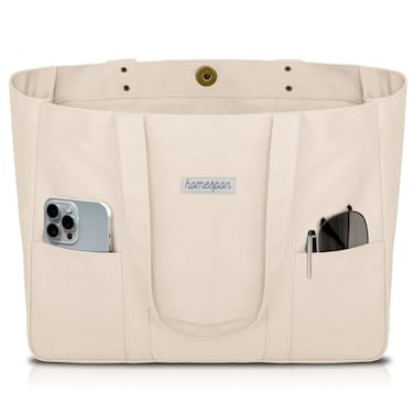 HOMESPON Large Canvas Tote Bag for Women Everything Bag with Pockets and Laptop Sleeve Beige