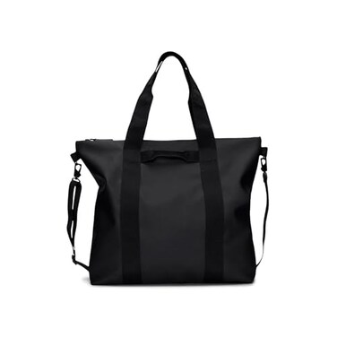 RAINS Tote Bag Black Waterproof With Zip Closure Detachable Shoulder Strap Internal Zip Pocket 23 L Capacity for Work for Women and for Men